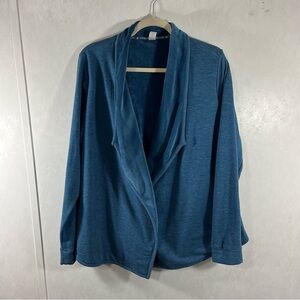 Free 2B Teal Blue Shawl Collar Cardigan open Front Plus Size Long Sleeved